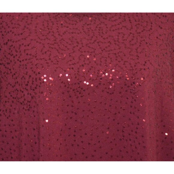 Quacker Factory Womens Plus 3X Maroon Sequin Tunic Thin Knit Shirt Party Holiday - Picture 3 of 10